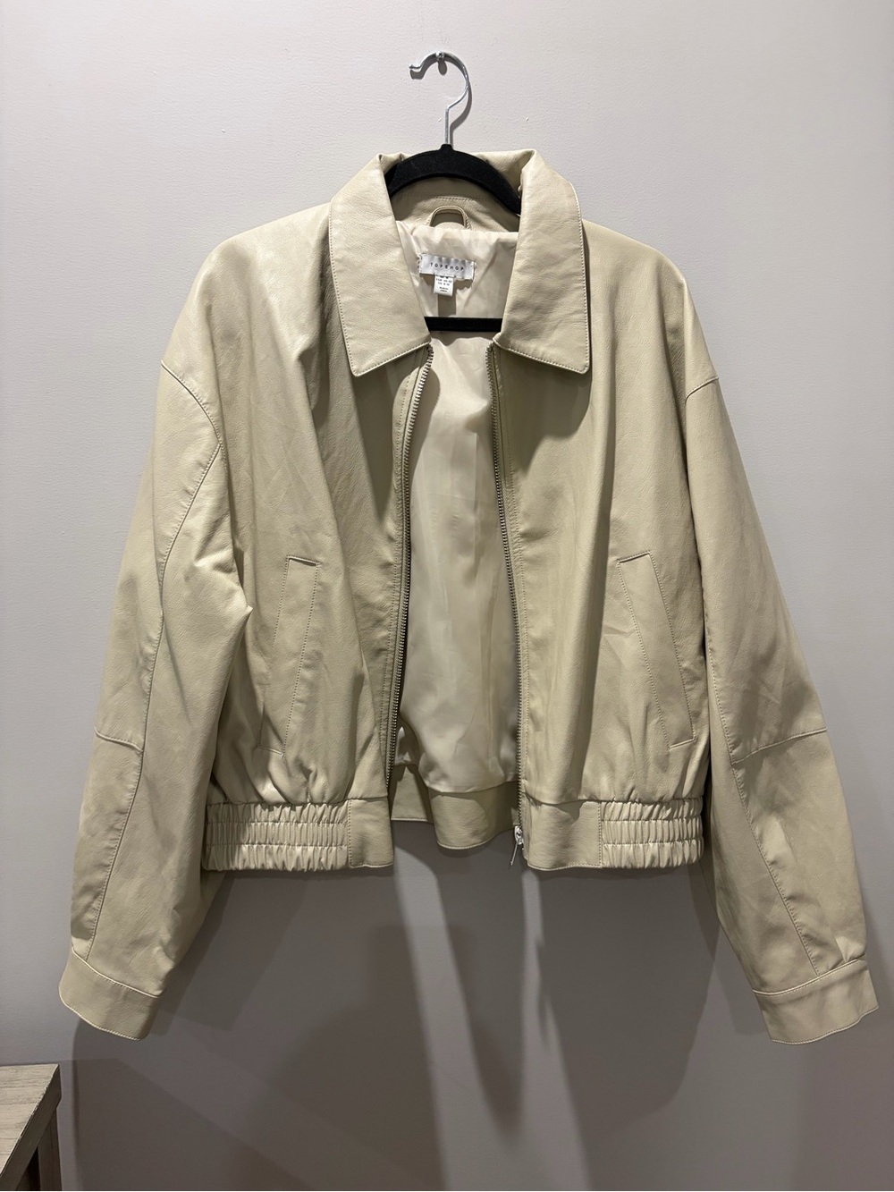 Women’s Cream Faux Leather Bomber Jacket